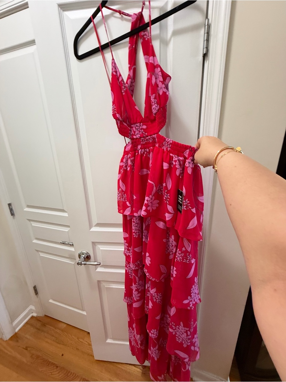Express Hot Pink Floral Tiered Maxi Dress
